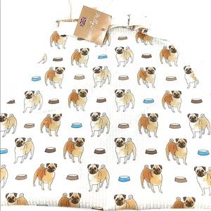 Pug with Bowls Dog Cotton Apron
